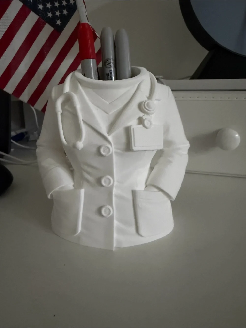 3D Medical Desk Organizer – Lab Coat Bust with Stethoscope and Card Holder